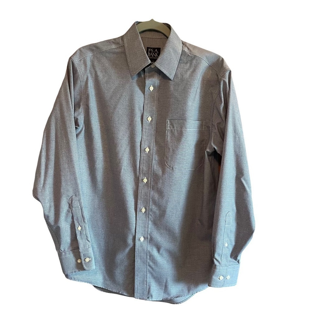 JoS. A. BANK Men's blue/white checked  Dress Shirt long sleeve size small